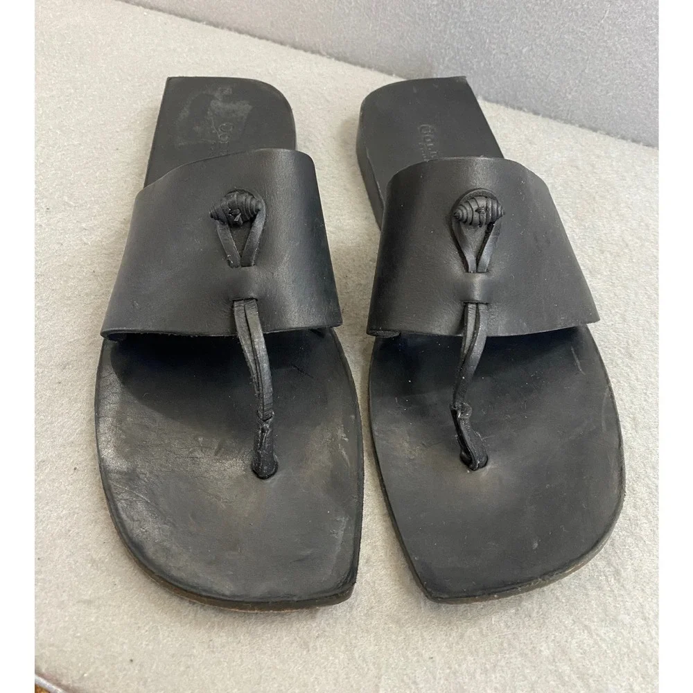 Cole Haan Country Women's 10B Black Leather Thong Sandals Knotted Slide Brazil